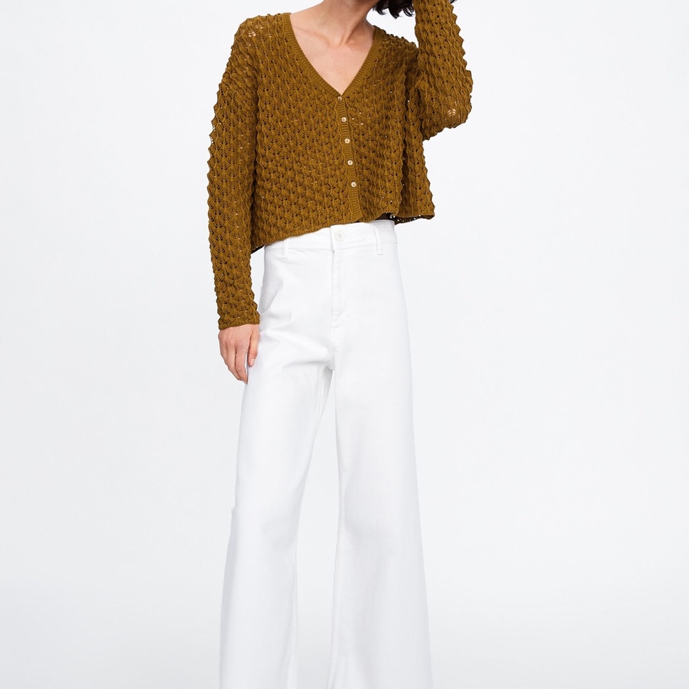 Zara Brown OPEN KNIT TEXTURED CARDIGAN S